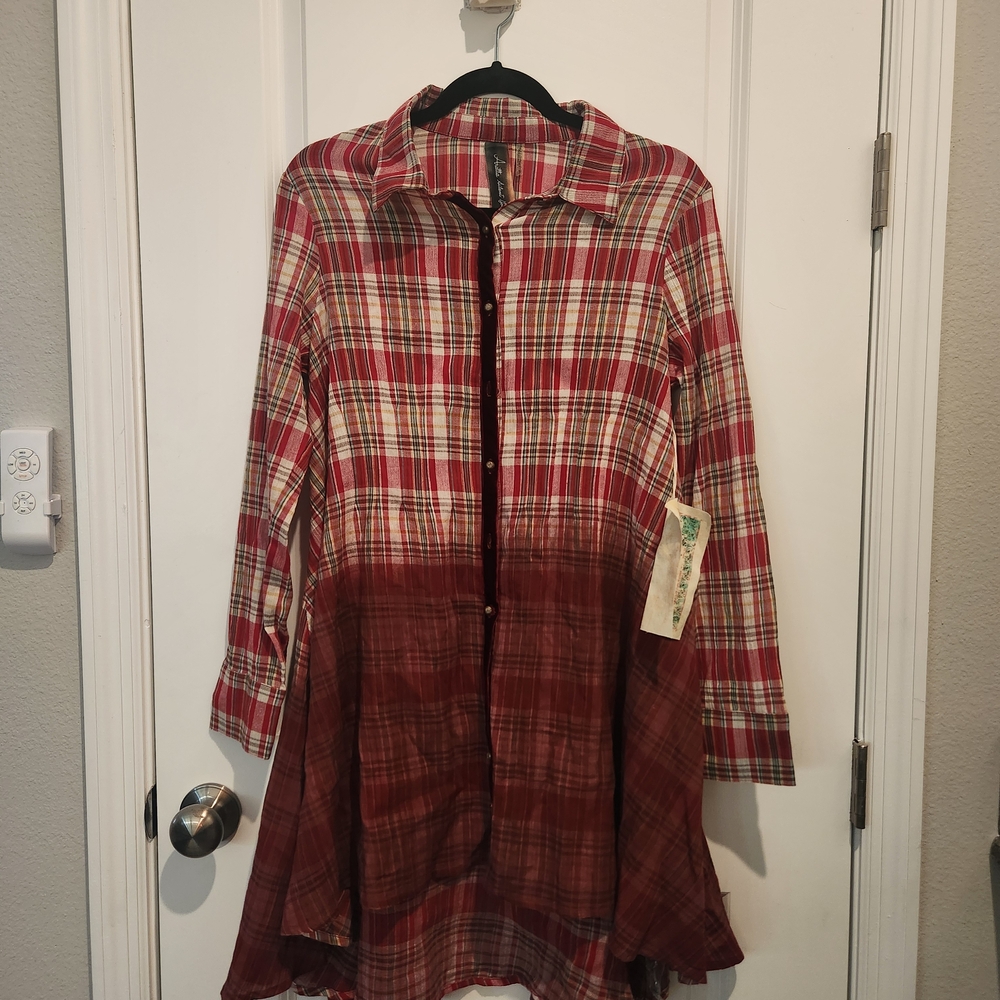 Aratta Red Plaid Long Sleeve Dress